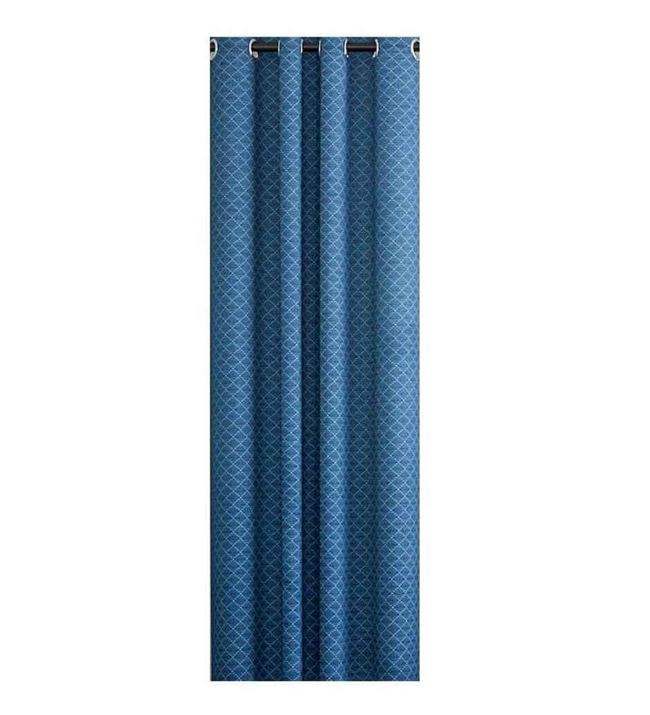CasaCraft Pepperfry Door Curtain 7ft Blue Geometric Dobby Weave 100% Cotton Light Filtering Eyelet