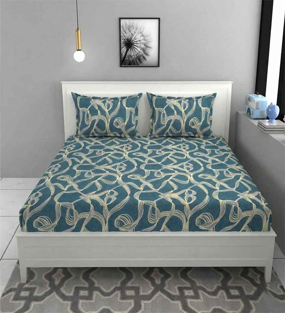 Casacraft by Pepperfry Green Abstract 180 TC Microfiber Double Bedsheet With 2 Pillow Covers