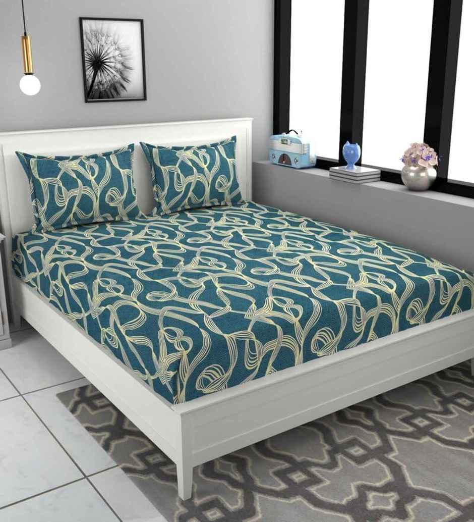 Casacraft by Pepperfry Green Abstract 180 TC Microfiber Double Bedsheet With 2 Pillow Covers