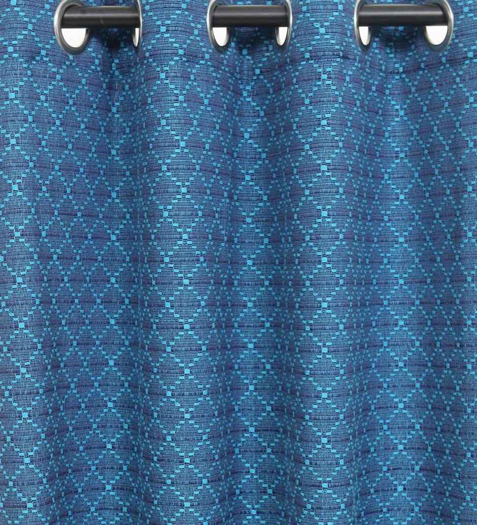 CasaCraft Pepperfry Door Curtain 7ft Blue Geometric Dobby Weave 100% Cotton Light Filtering Eyelet