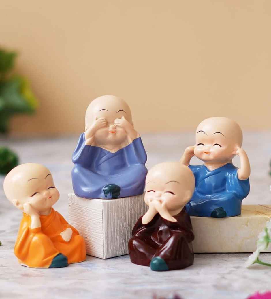 Casacraft Pepperfry Figurine Set | Cute Little Baby Monk Buddha Statue Multicolor Cute Mini Idol