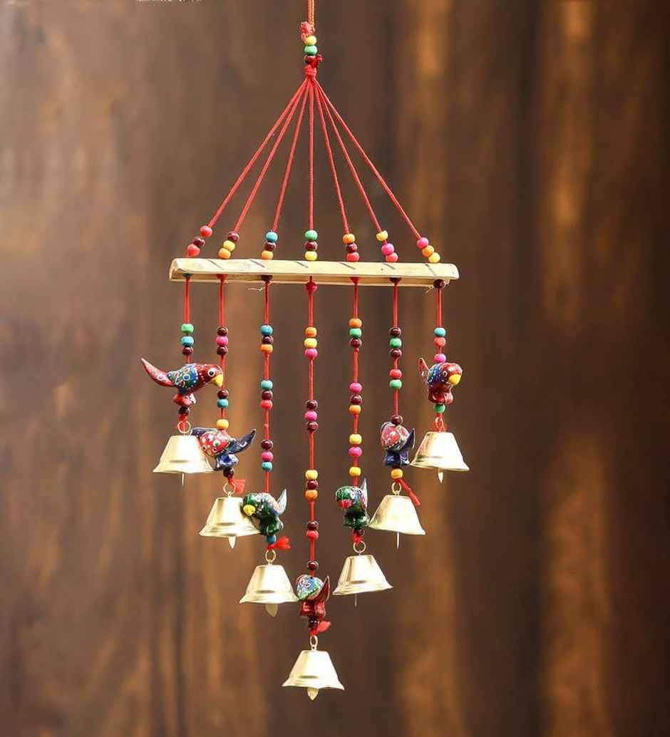 Casacraft by Pepperfry Multicolor Metal Handcrafted Decorative Parrot Hanging Bell