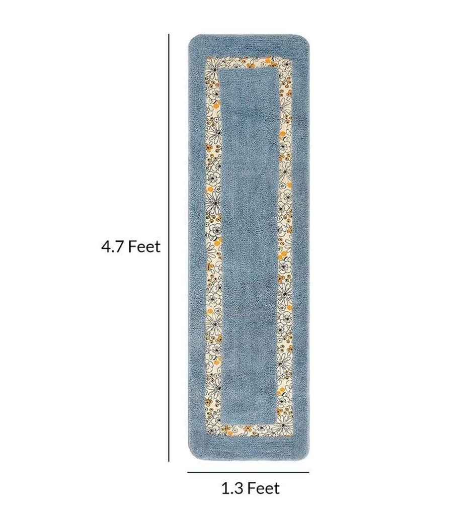 CasaCraft Pepperfry Runner 55x16 Inch Blue Cotton Hand Tufted Non Slip Rubber Backing Soft Rug