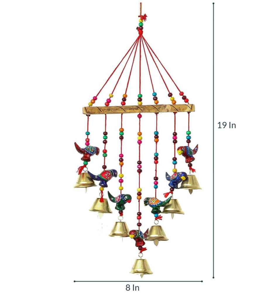 Casacraft by Pepperfry Multicolor Metal Handcrafted Decorative Parrot Hanging Bell