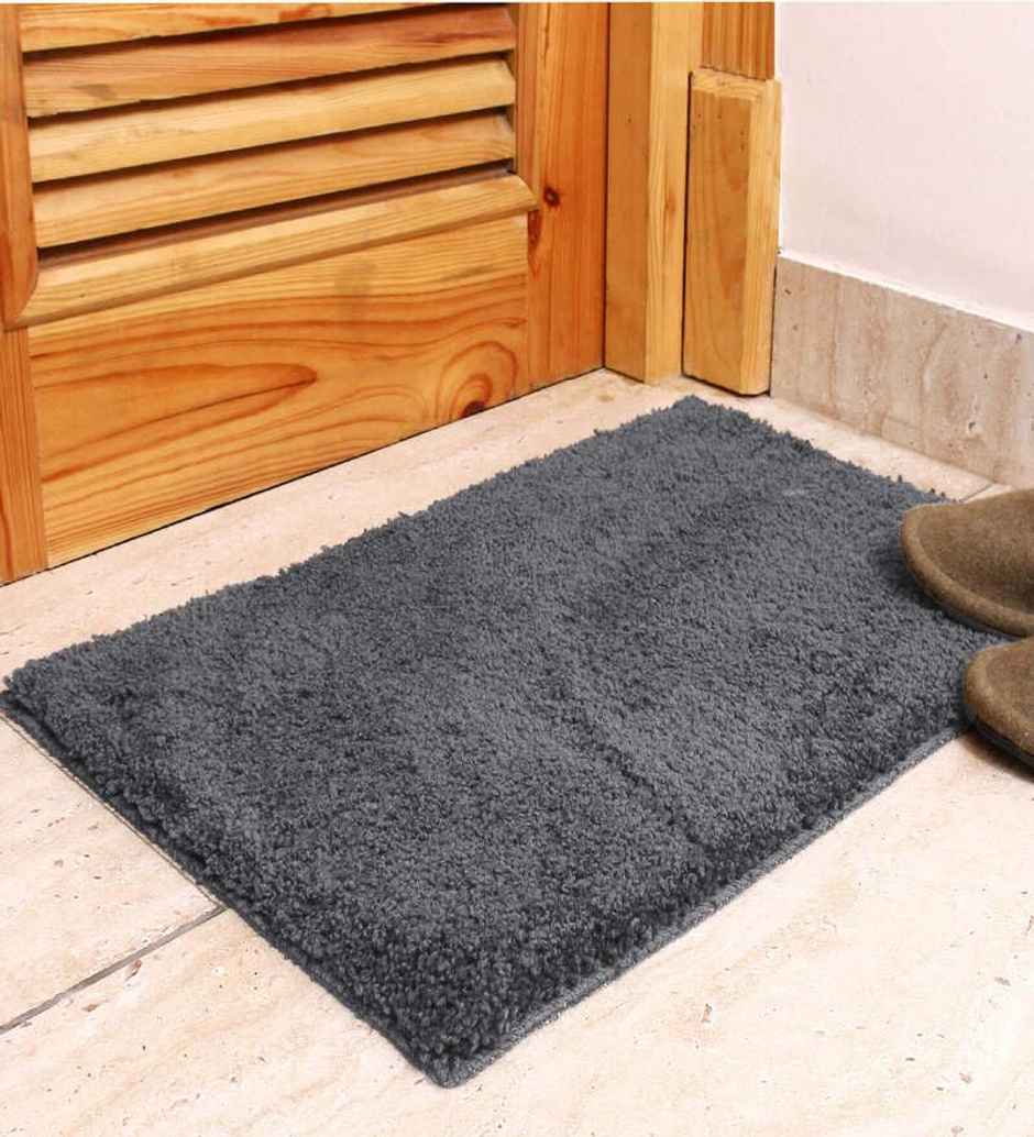 Casacraft by Pepperfry Microfibre Anti- Skid Door Mat | 43 x 31 cm | Grey Solid