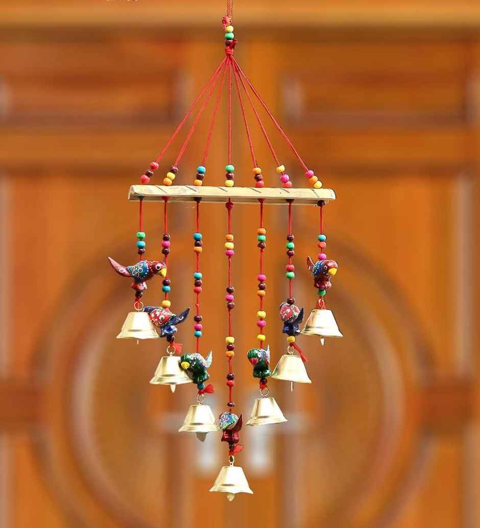 Casacraft by Pepperfry Multicolor Metal Handcrafted Decorative Parrot Hanging Bell