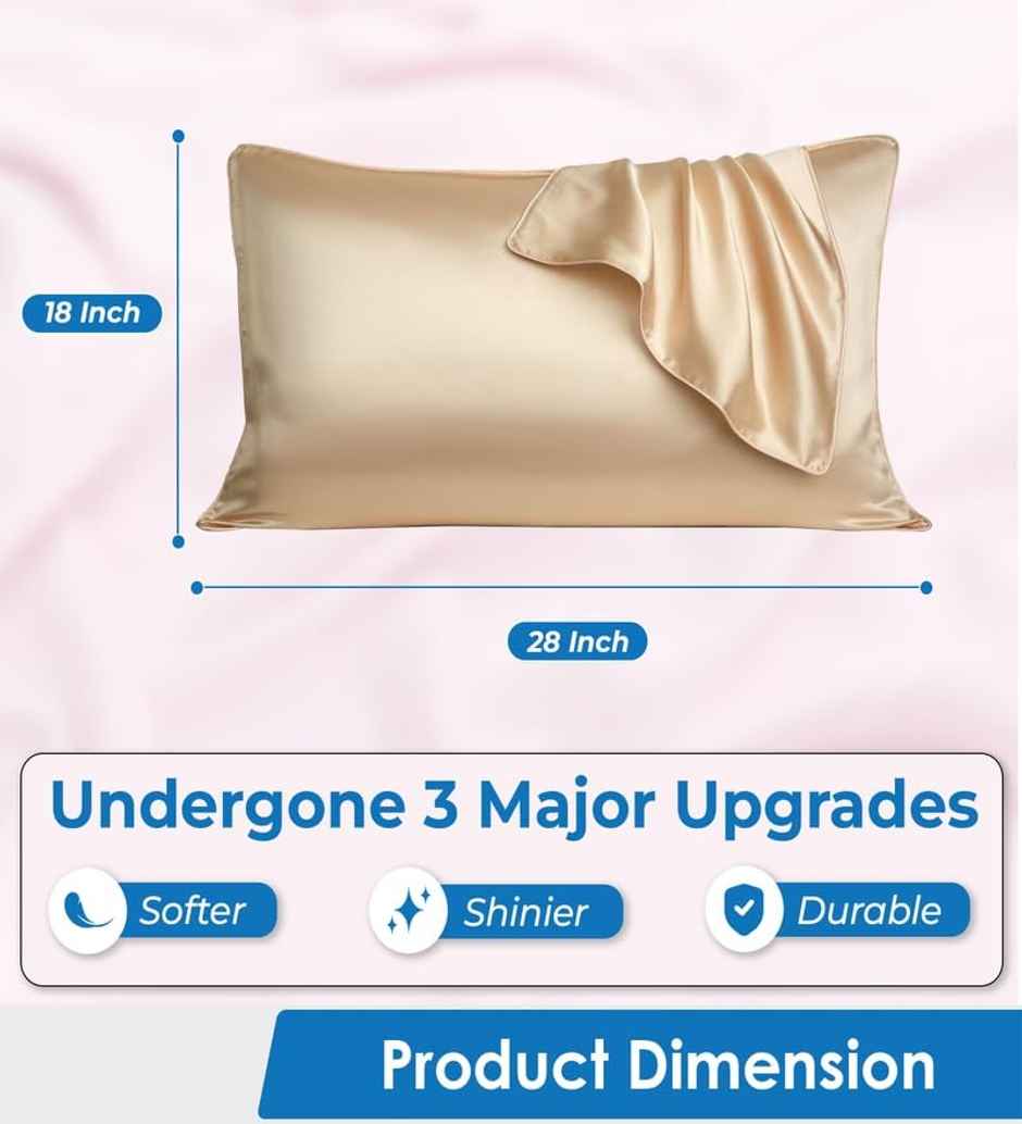 Casacraft by Pepperfry Beige Solid 400 TC Silk 2 Pillow Covers With 3 Scrunchies Free