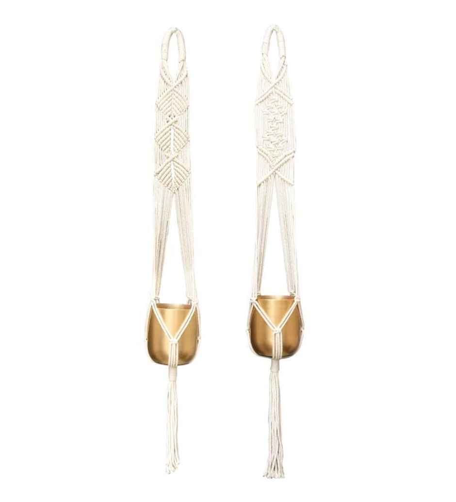 CasaCraft Pepperfry Macrame Cotton Pack of 2 (Without Pot) Off-White Rope Flower Hanging Planter