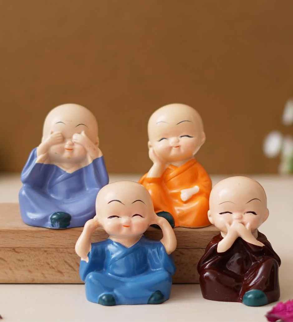 Casacraft Pepperfry Figurine Set | Cute Little Baby Monk Buddha Statue Multicolor Cute Mini Idol