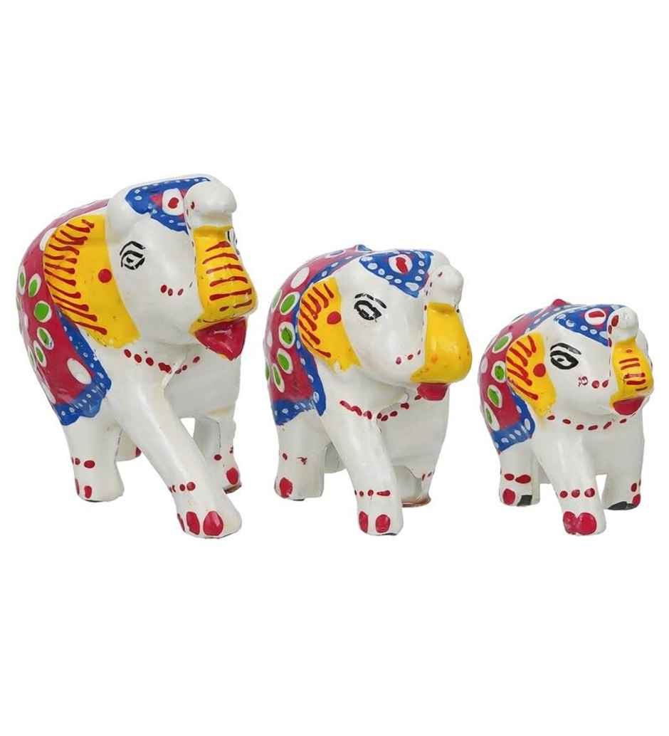 Casacraft Pepperfry Elephant Good Luck Figurine Set | Multicolor Handcrafted Showpieces For Home