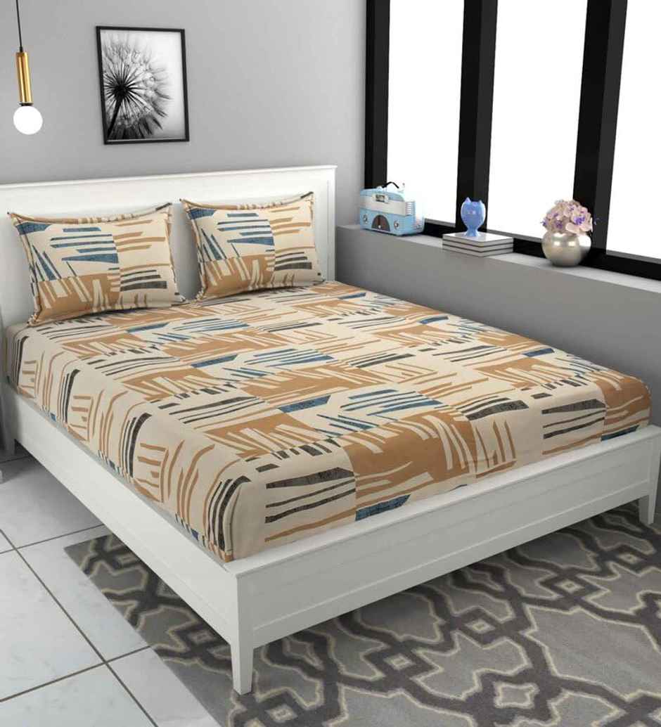 Casacraft by Pepperfry Yellow Abstract 180 TC Microfiber Double Bedsheet | With 2 Pillow Covers