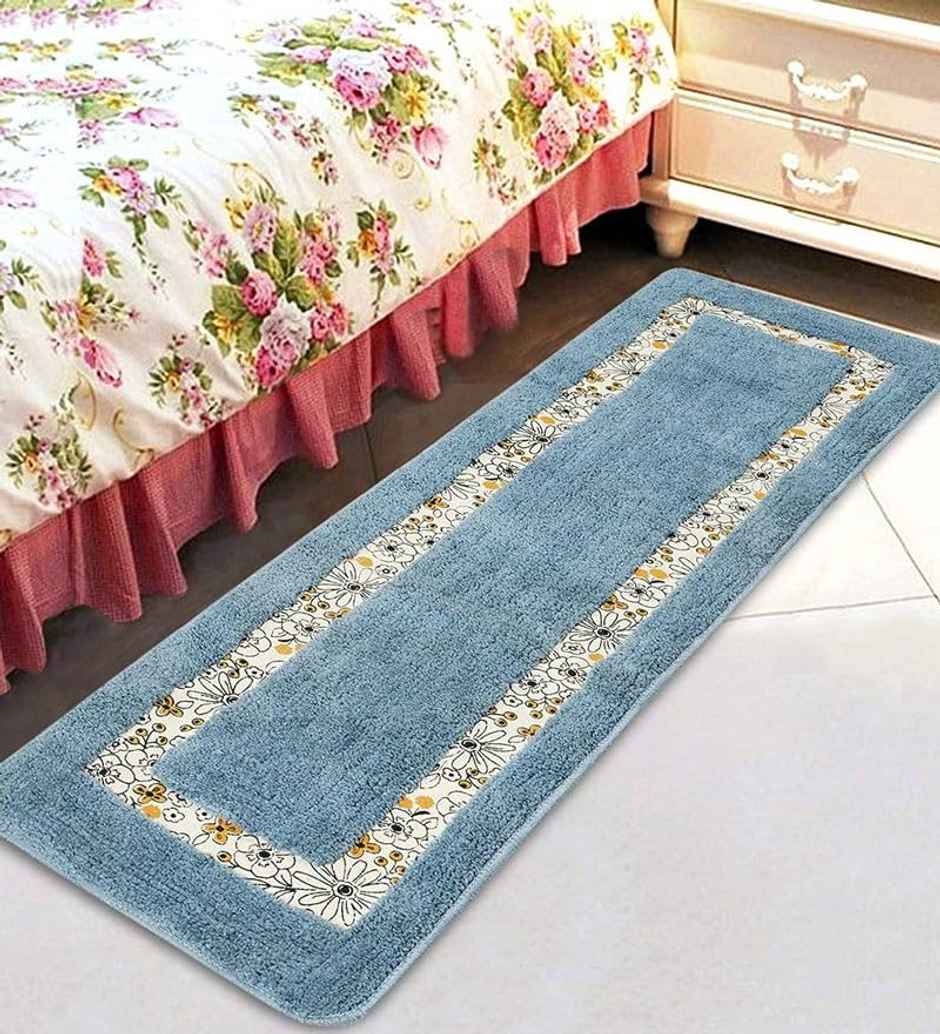 CasaCraft Pepperfry Runner 55x16 Inch Blue Cotton Hand Tufted Non Slip Rubber Backing Soft Rug