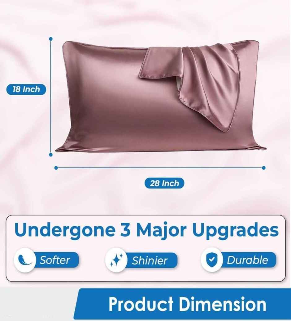 Casacraft by Pepperfry Rose Pink 400 TC Silk 2 Pillow Covers With 3 Assorted Scrunchie Free