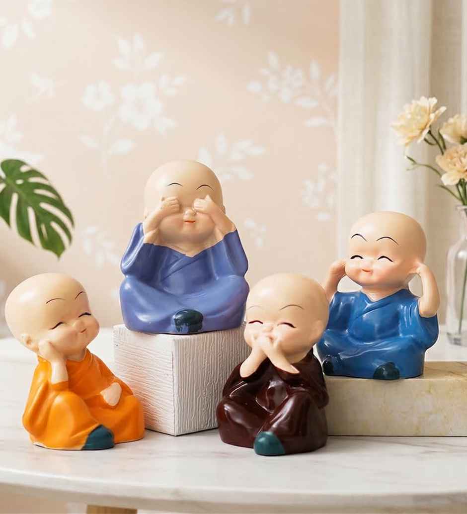 Casacraft Pepperfry Figurine Set | Cute Little Baby Monk Buddha Statue Multicolor Cute Mini Idol