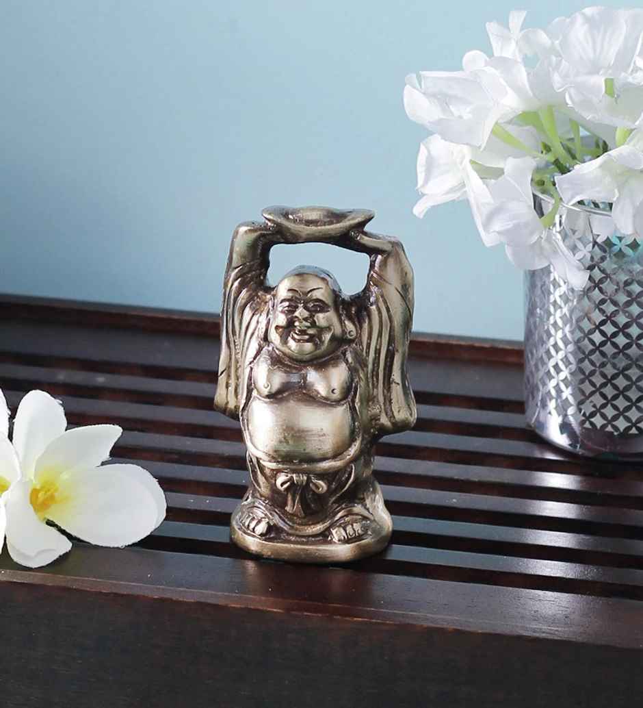 eCraftIndia Exquisite Brass Laughing Buddha Statue Holding Gold Ingot