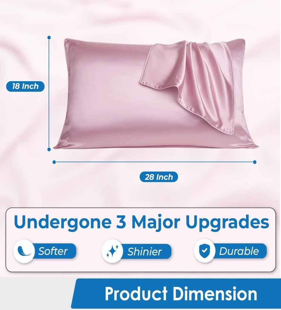 Casacraft by Pepperfry Pink Solid 400 TC Silk 4 Pillow Covers With 6 Scrunchies Free