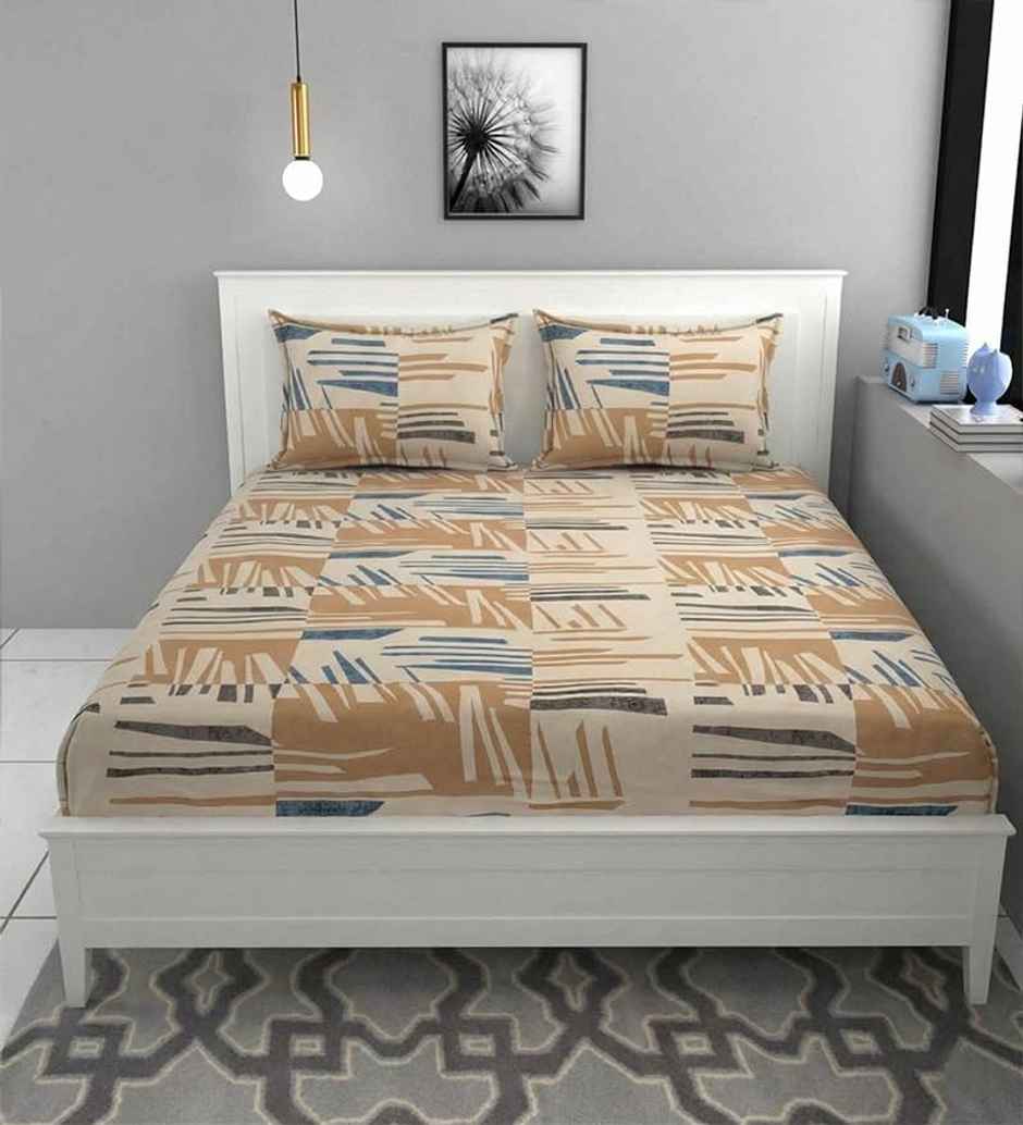 Casacraft by Pepperfry Yellow Abstract 180 TC Microfiber Double Bedsheet | With 2 Pillow Covers