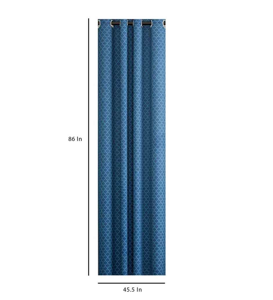 CasaCraft Pepperfry Door Curtain 7ft Blue Geometric Dobby Weave 100% Cotton Light Filtering Eyelet
