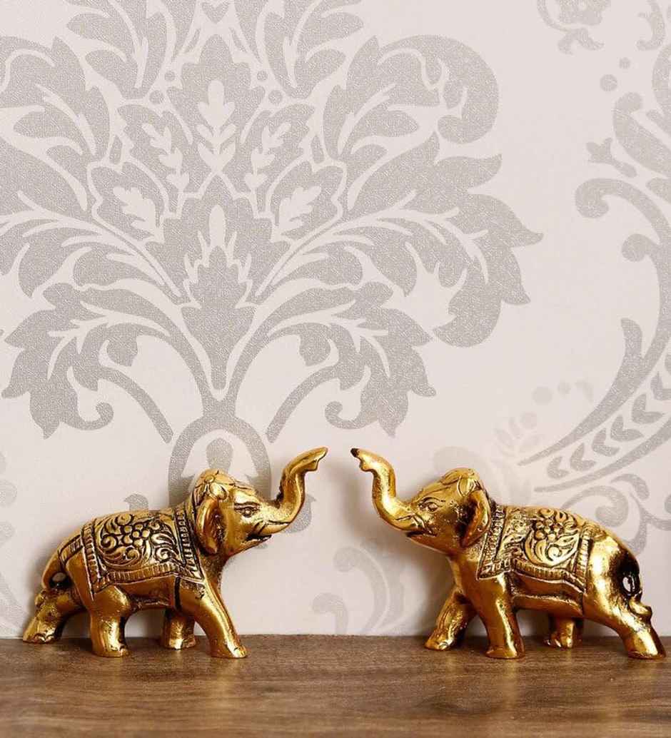 Casacraft Pepperfry Elephant Goodluck Figurine Set | Golden Metal Handcrafted Showpiece For Home