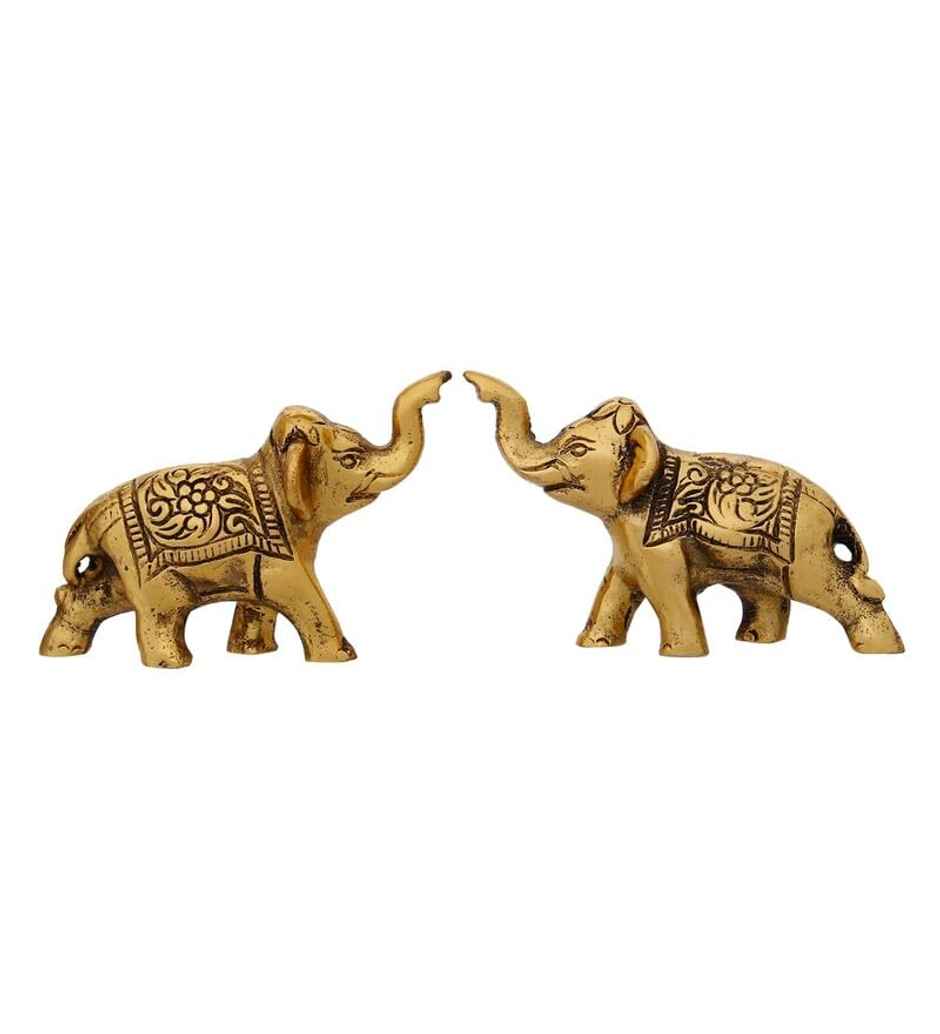 Casacraft Pepperfry Elephant Goodluck Figurine Set | Golden Metal Handcrafted Showpiece For Home