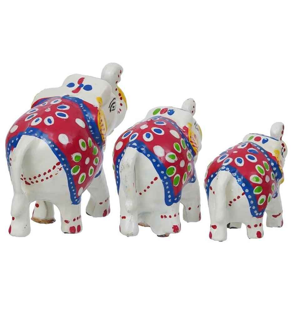 Casacraft Pepperfry Elephant Good Luck Figurine Set | Multicolor Handcrafted Showpieces For Home