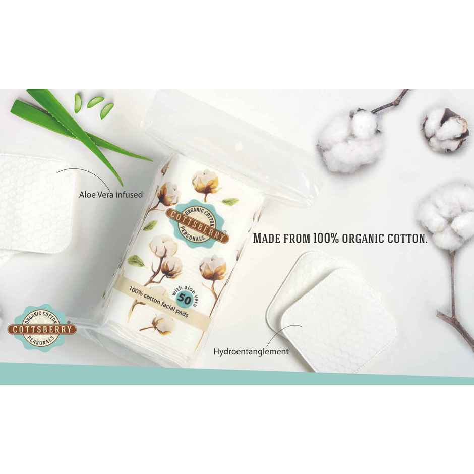 Cottsberry Organic Cotton Square Facial Pads with Aloevera