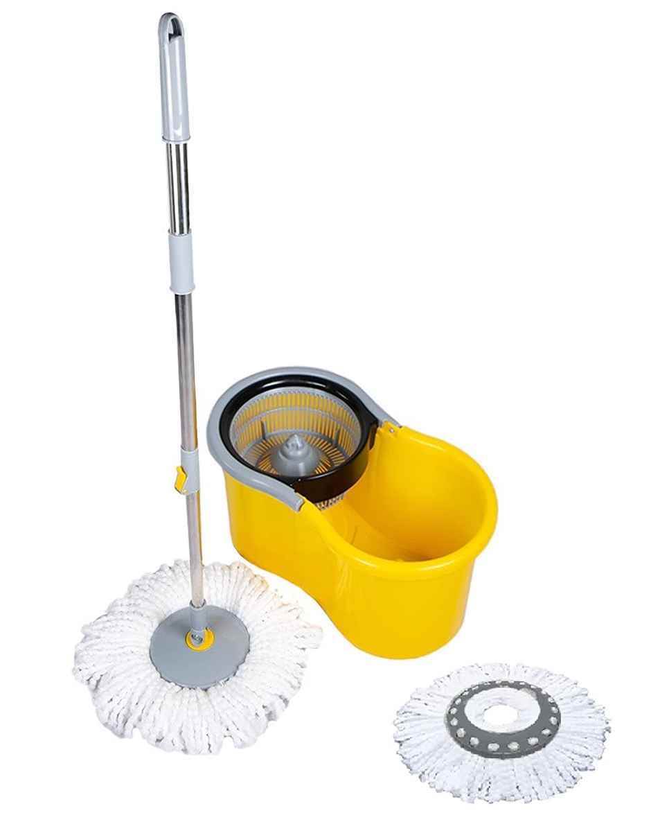 Esquire Classic Spin Mop Yellow Bucket Set With Pull Handle | Additional Microfiber Refill