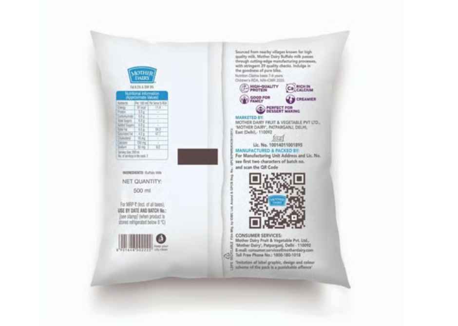 Mother Dairy A2 Buffalo Fresh Milk | Pouch