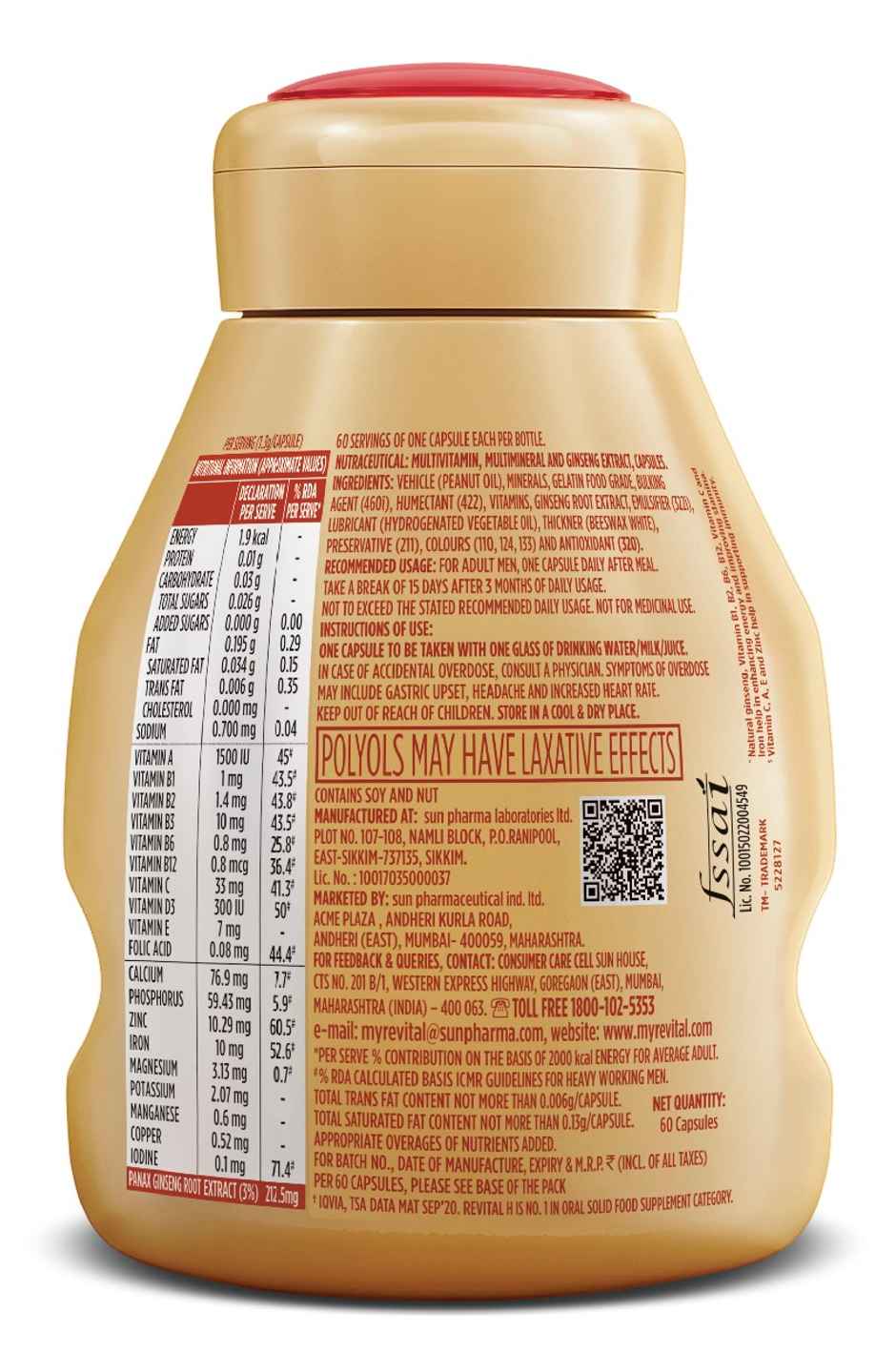 Revital Men Multivitamin with Calcium & Ginseng for Immunity, Strong Bones & Energy (60 Capsules)