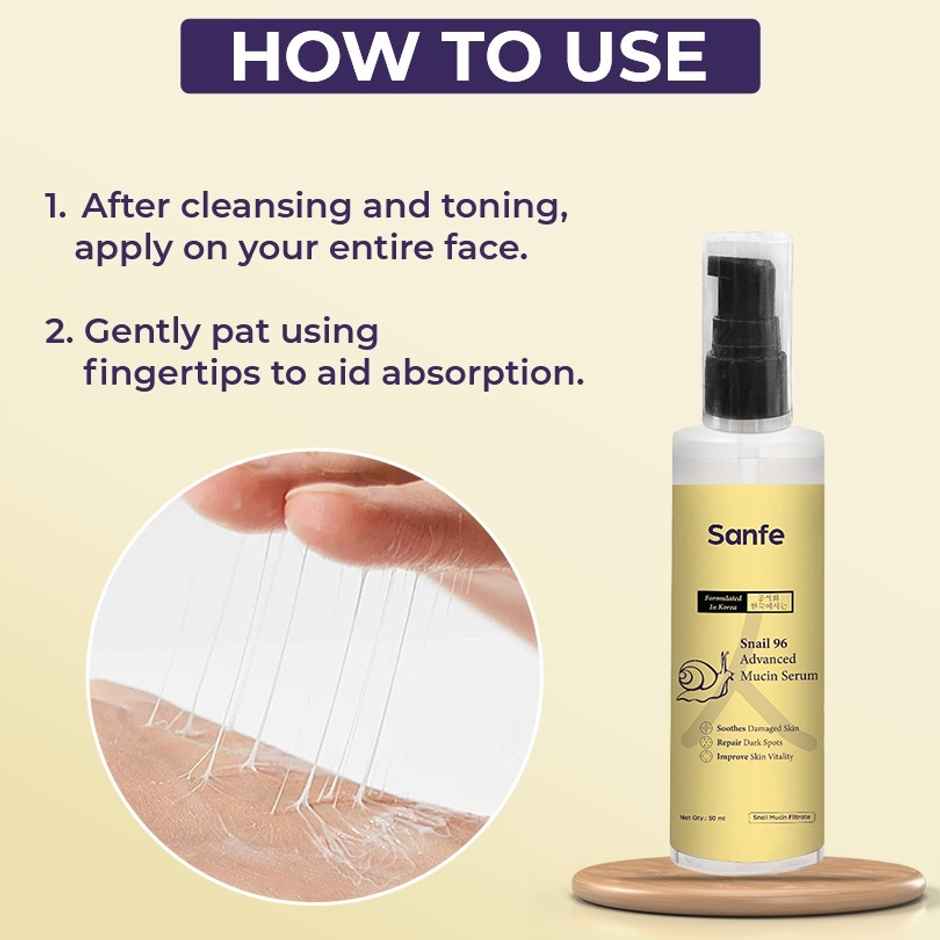 Sanfe Snail 96 Advanced Mucin Serum | For Hydration, Dark Spots, Korean Skincare, Repair