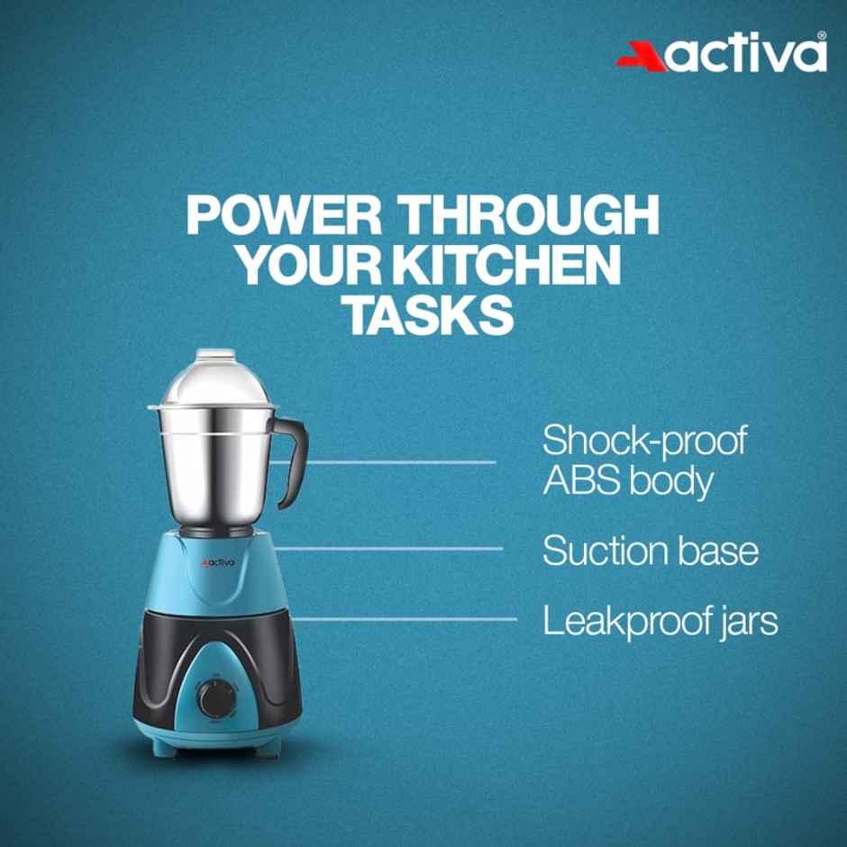Activa Megamix 1000 W Powerful Motor Mixer Grinder With 4 Jars - Black and Blue