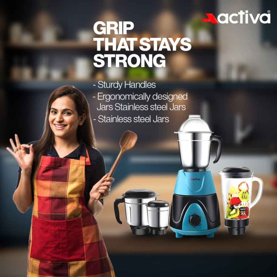 Activa Megamix 1000 W Powerful Motor Mixer Grinder With 4 Jars - Black and Blue