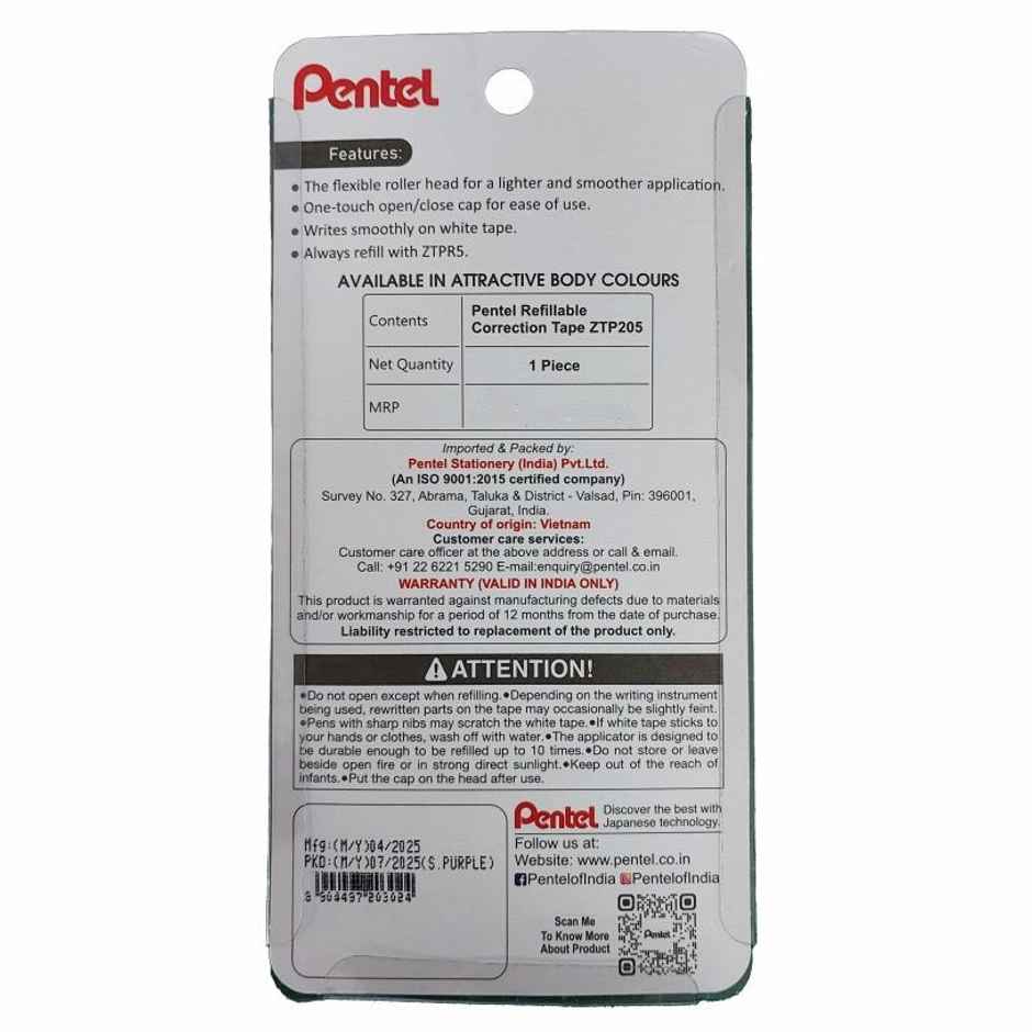 Pentel ZTP205 Correction Tape Single Purple Body