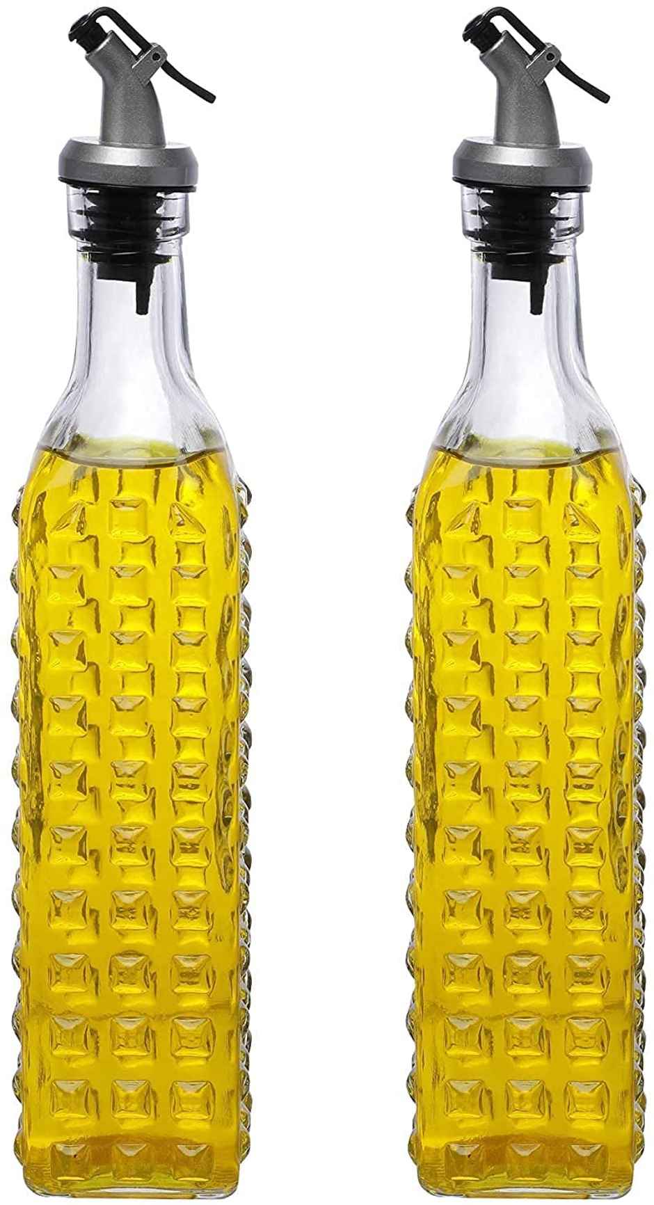 Cutting EDGE 500ml Glass Oil Pourer Dispenser for Kitchen | Set of 2, Oil & Vinegar Glass Bottles