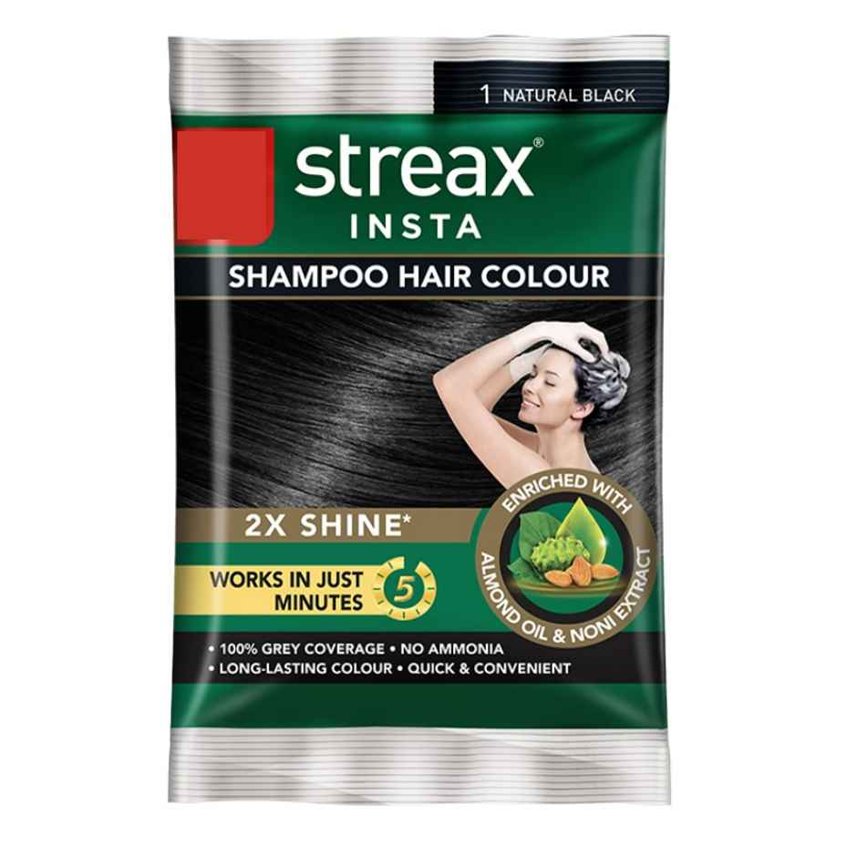 Streax Insta Shampoo Hair Colour Natural Black