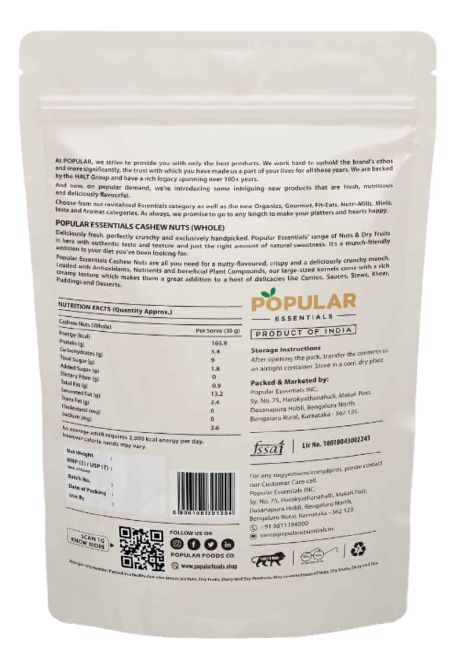 Popular Essentials Cashew Whole