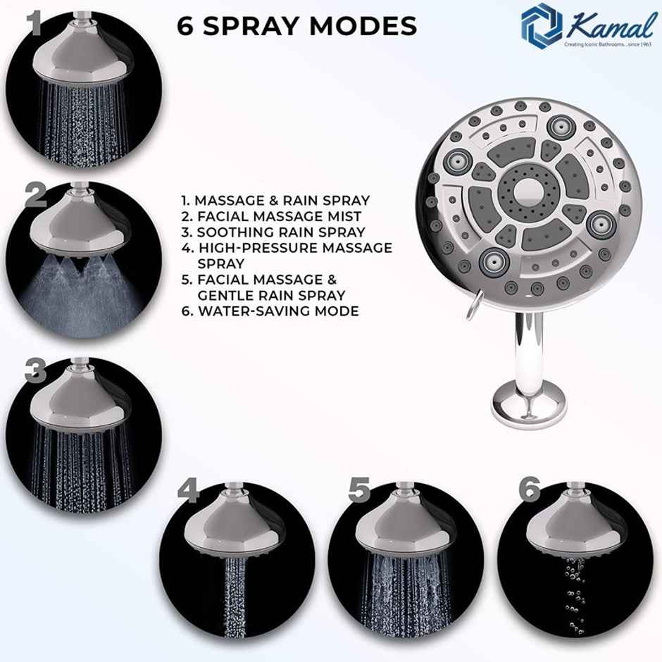 Kamal Overhead Romano 6 Spray Modes Durable Abs Plastic 122 cm Water Saving Without Arm Shower Head