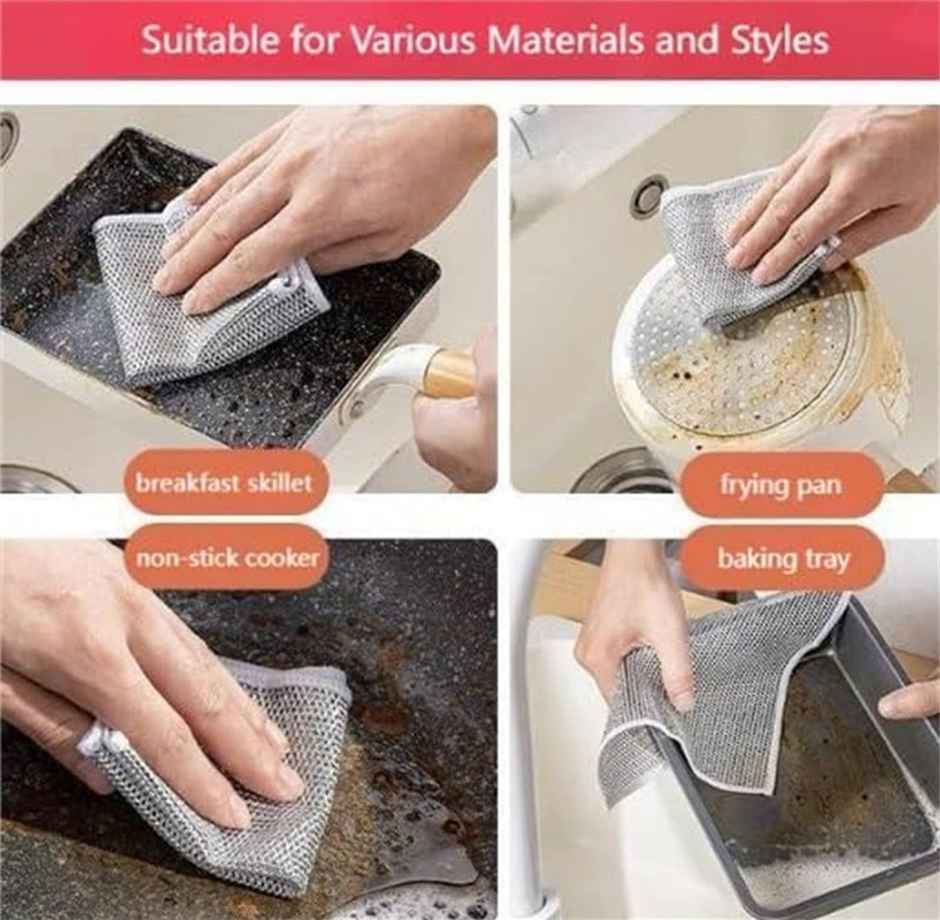 New Dawn Pack of 5 Steel Wire Dish Cloth Non-Scratch Dish Wash Cloth, Stainless Steel Scrubber