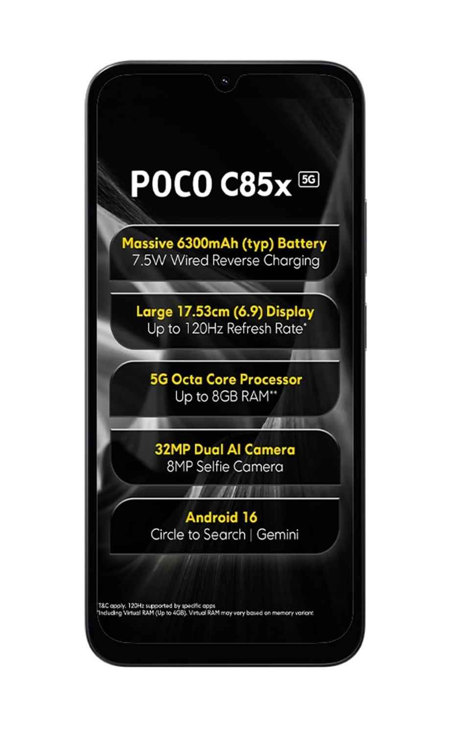 C85X 5G | 4 GB RAM | 64 GB Storage | 6.9 inch Display | 5G | Black