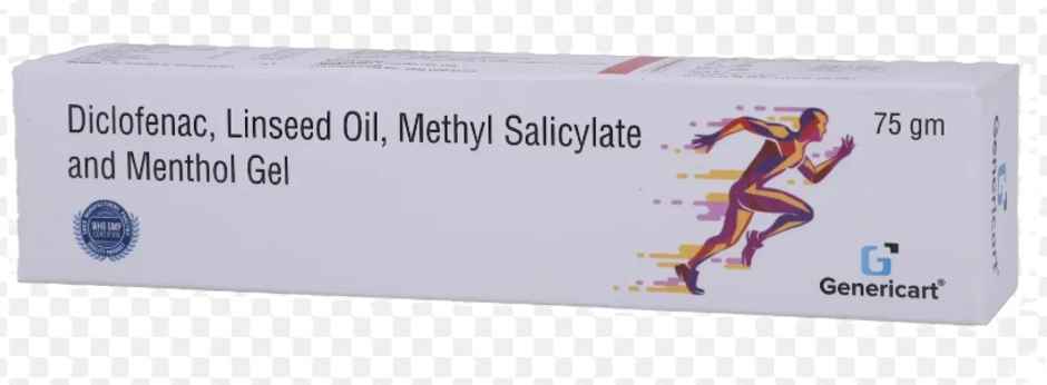Genericart Diclofenac 1.16%W/W, Linseed Oil 3%W/W, Methyl Salicylate 10%W/W, Menthol 5%W/W Gel