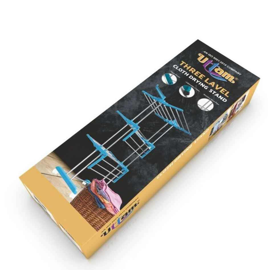 Uttam Stainless Steel Cloth Stand - 3 Level | 0.32 Gauge | 3.97 Kg