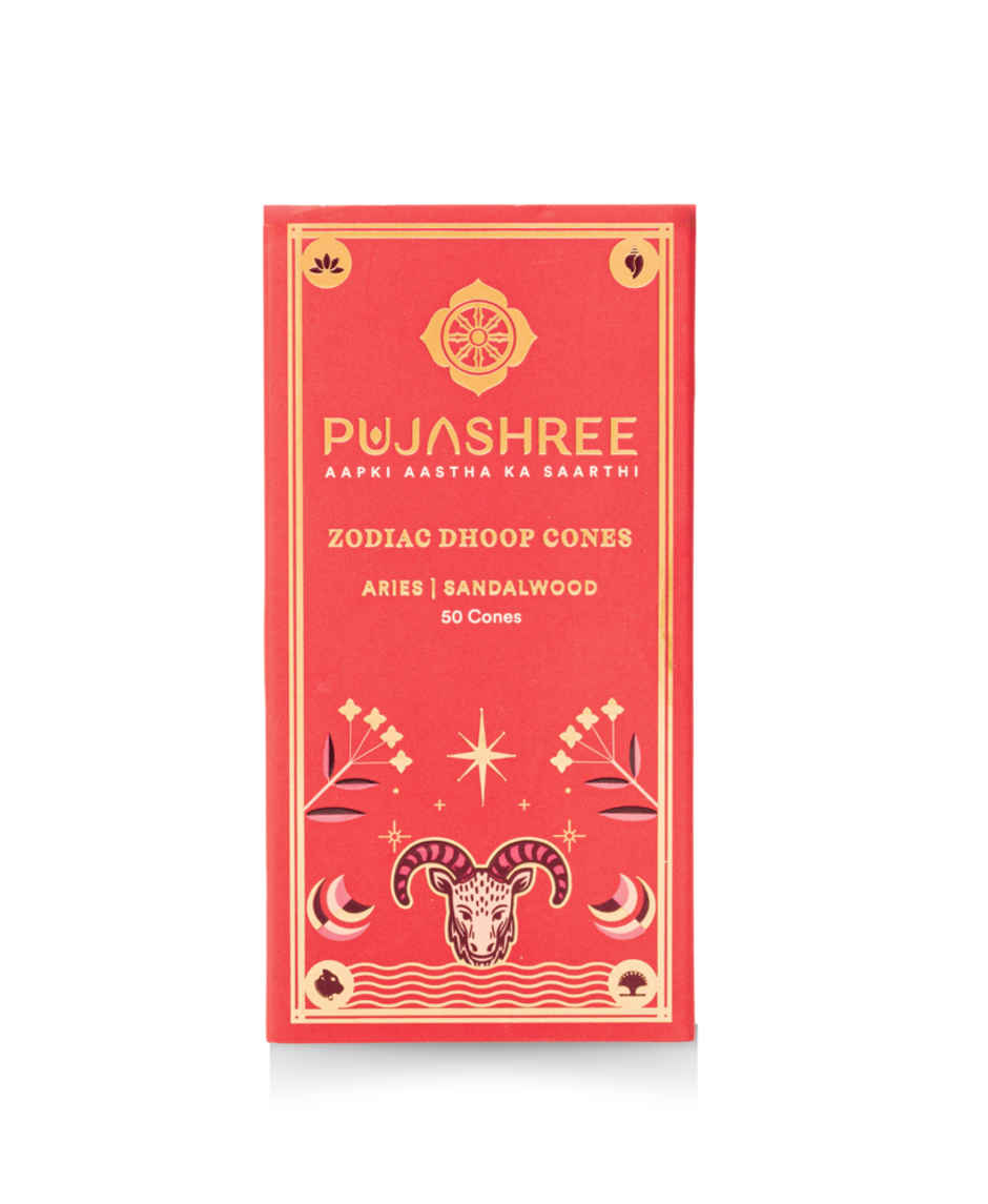 Pujashree Zodiac Dhoop Cones Aries, Chandan | 50 Cones