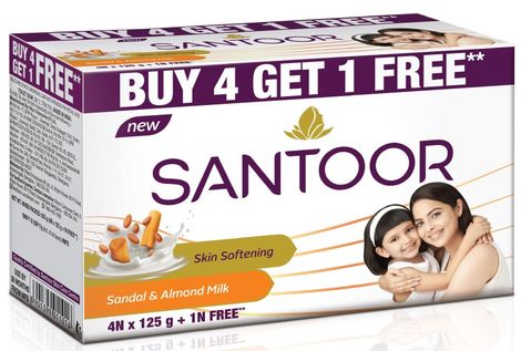 Santoor Skin Softening Sandal and Almond Milk Bathing Soap With Anti-Aging Properties