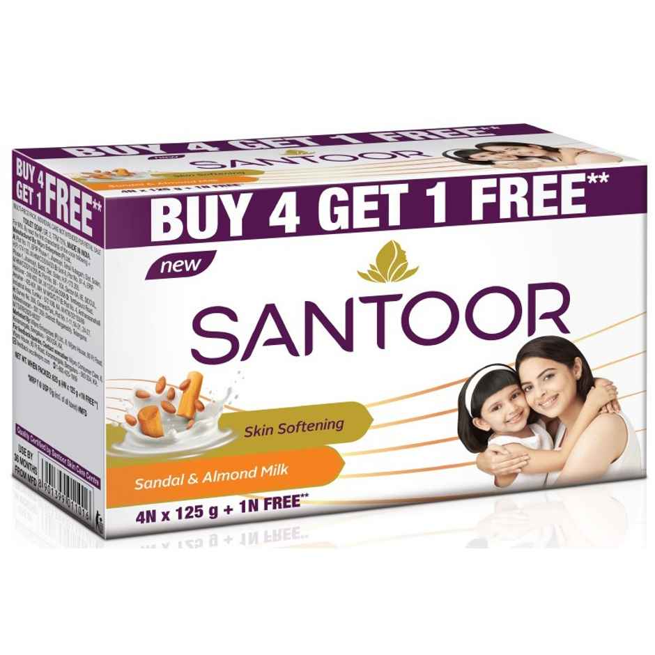 Santoor Skin Softening Sandal and Almond Milk Bathing Soap With Anti-Aging Properties