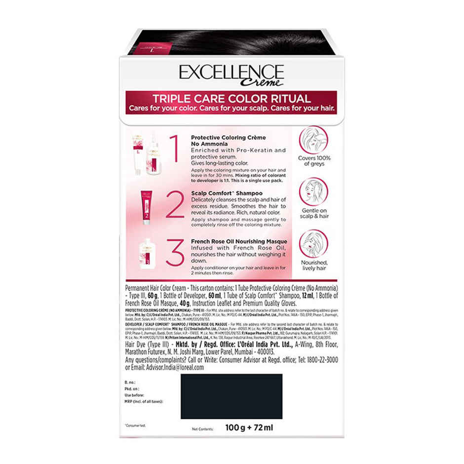 L'Oreal Paris Excellence Creme Hair Color, 1 Black