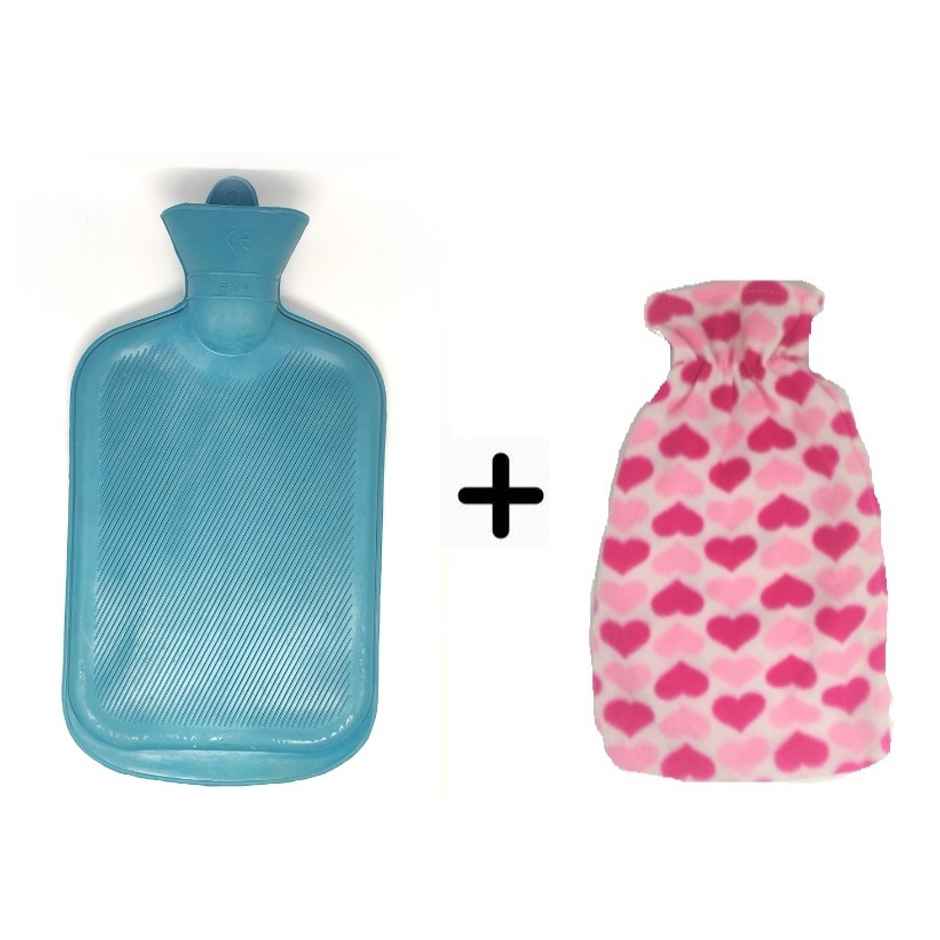 Sahyog Wellness Rubber Hot Water Bottle Bag Non Electrical for Pain Relief Blue With Cover