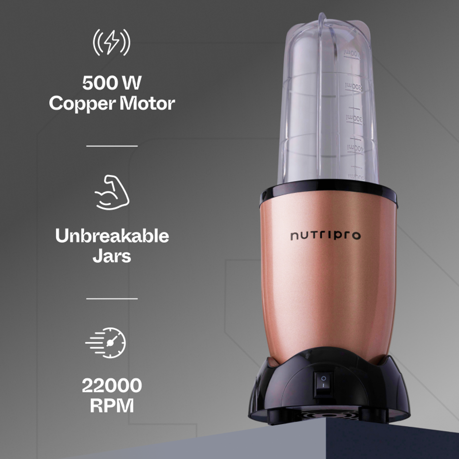 NUTRIPRO Nutri Blender Juicer Mixer Grinder 500W- 3 Jars & 2 Blades | Gold