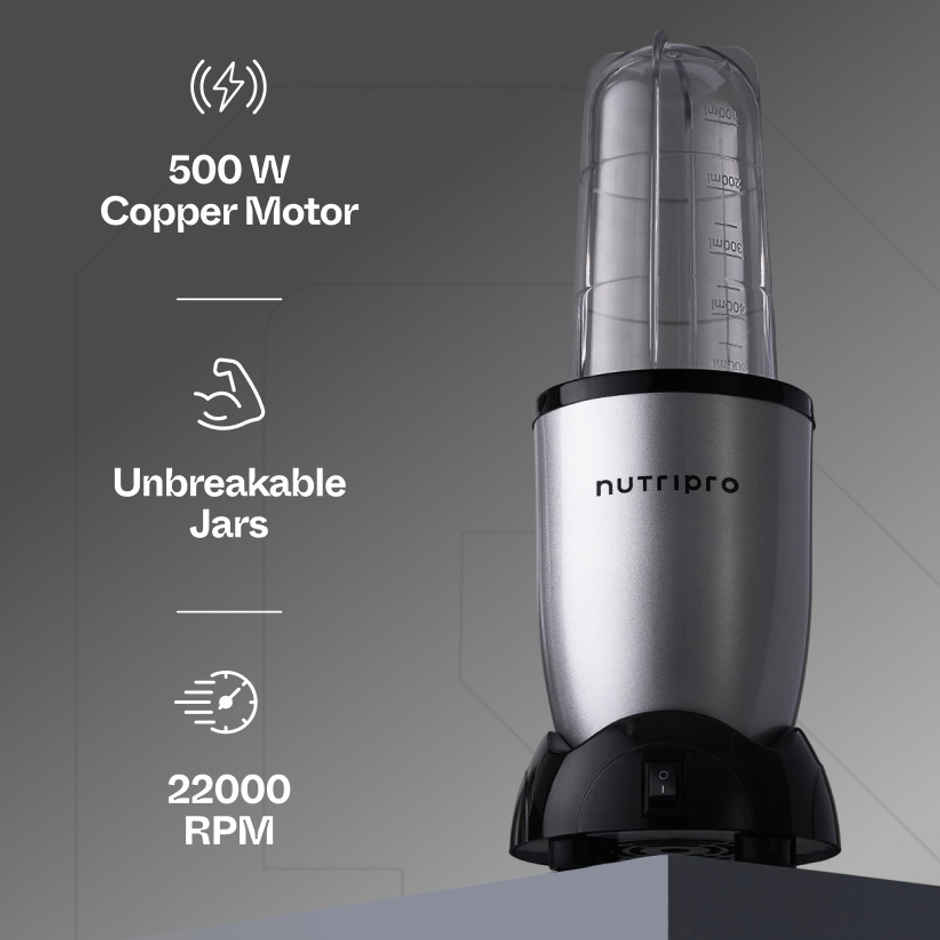 NUTRIPRO Nutri Blender Juicer Mixer Grinder 500W- 2 Jars & 1 Blade | Silver