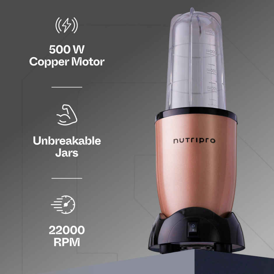 NUTRIPRO Nutri Blender Juicer Mixer Grinder 500W- 2 Jars & 1 Blade | Gold