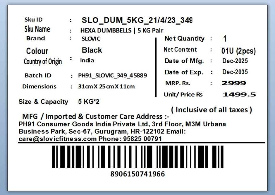 Slovic Hex Dumbbell Set (5 kg X 2) | Black | for Weightlifting & Home Gym | Non-Slip Coated Handle
